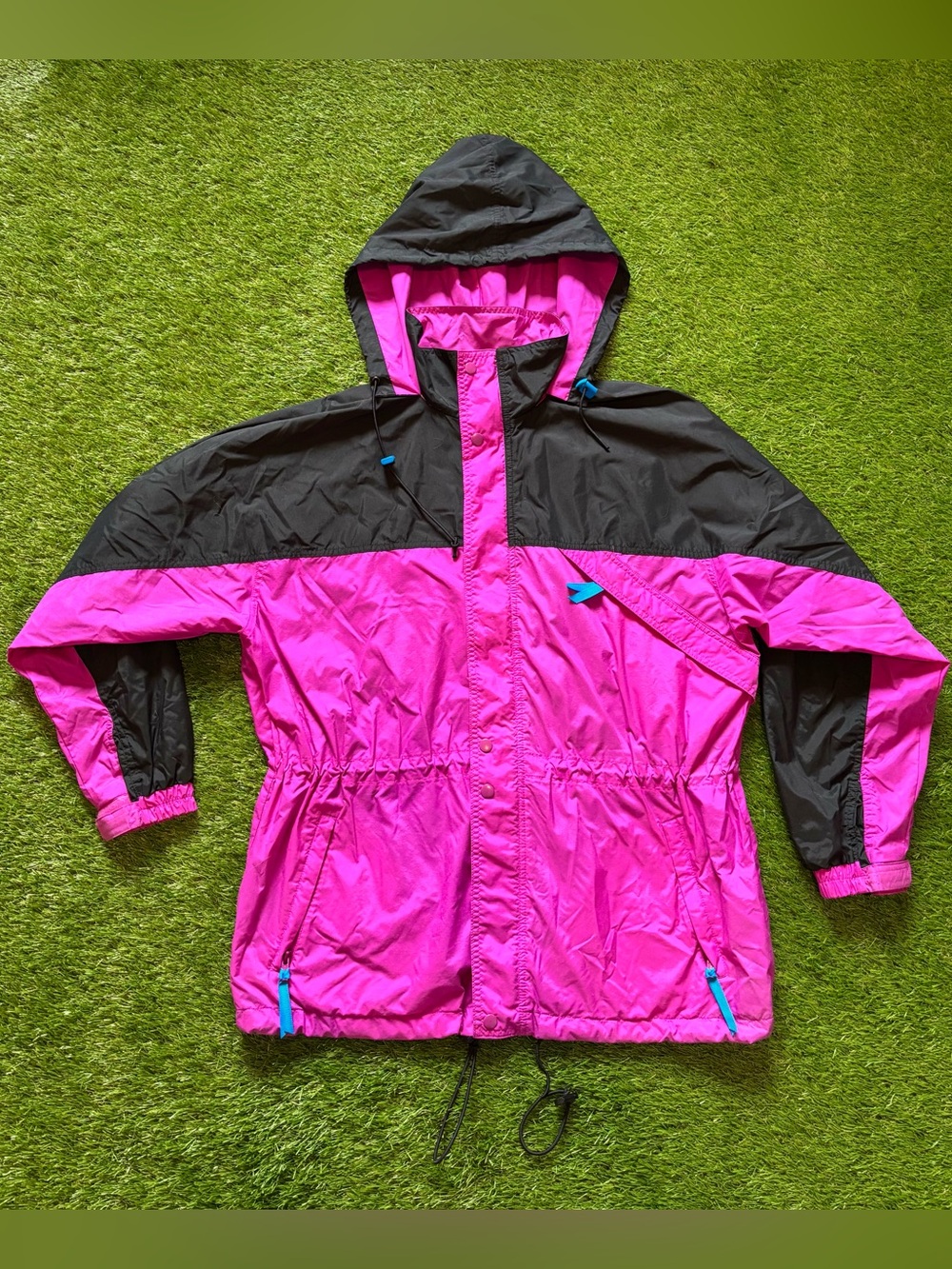 Vintage GAP Pink & Black Colorblock Hooded Windbreaker Jacket Small